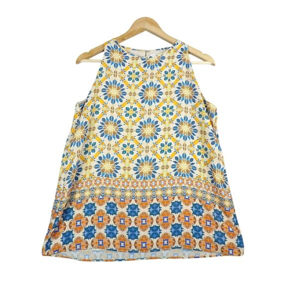Antibes Blanc Tops - Antibes Blanc Boho Sleeveless Top  Festival Hippie Geometric Print Summer-Med